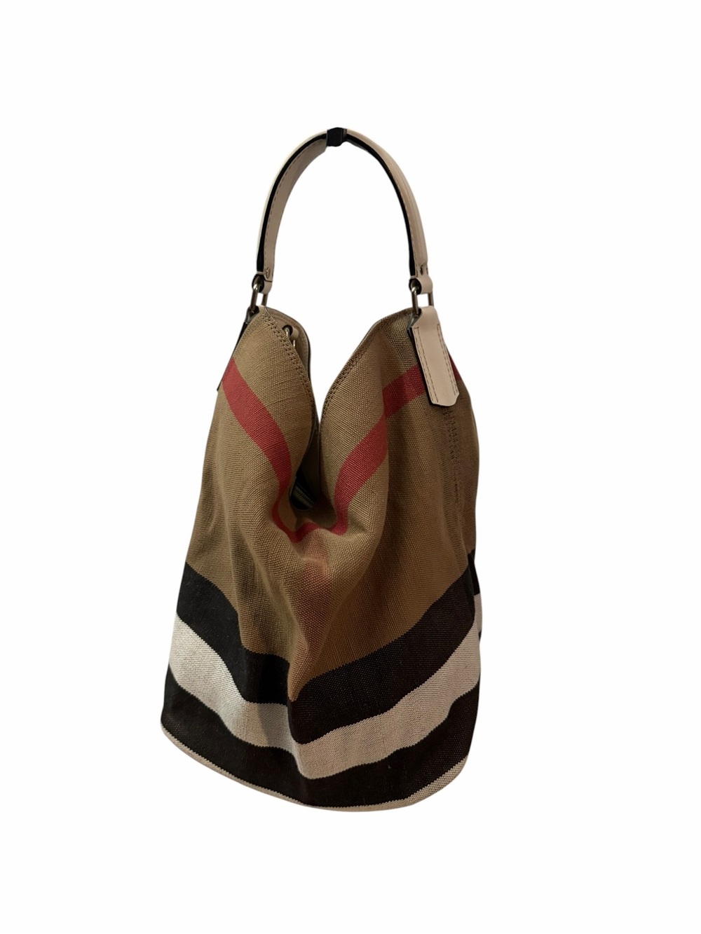 Burberry Medium Susanna Hobo White Canvas Check Bag w/ Crossbody Strap & Pouch